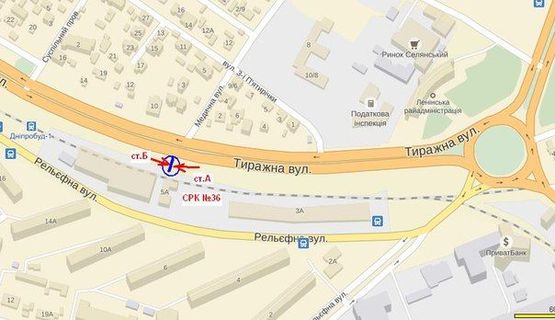 Схема рекламной плоскости по адресу вул.Тиражна, напрямок в місто, ст.А