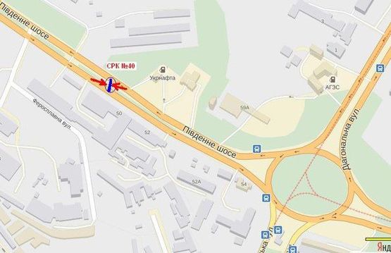 Схема рекламной плоскости по адресу вул.Діагональна - Південне шосе, напрямок руху від вул.Діагональної