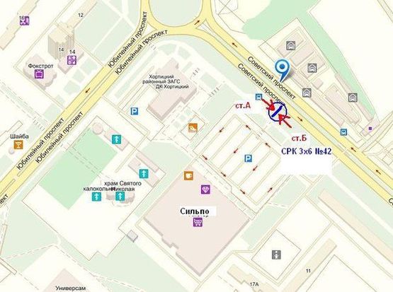 Схема рекламной плоскости по адресу вул.Інженера Преображенського, 9, «сильпо» , ДК Хортицький, ст.А ВЕРХ