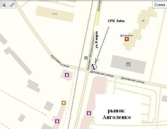 Схема рекламной плоскости по адресу Вул.8 березня (пр.Моторобудівників)— вул.Кругова, вход на рынок Анголенко, «Ева»