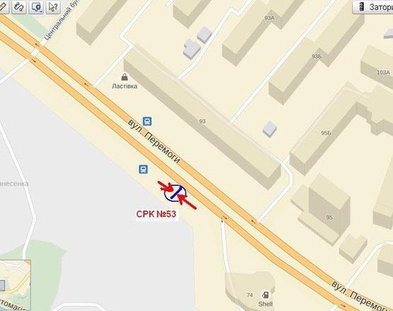 Схема рекламной плоскости по адресу вул.Перемоги,93  - маг "Олімпія", АЗС, ст.Б