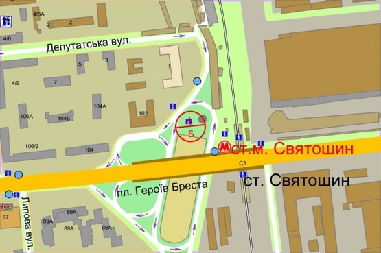 Схема рекламної площини за адресою Героев Бреста площадь  Метро"Святошино"