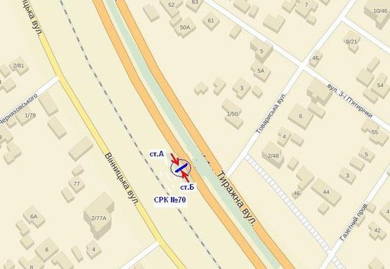Схема рекламной плоскости по адресу вул.Тиражна -АЗС  (вул.Товариська), ст.Б