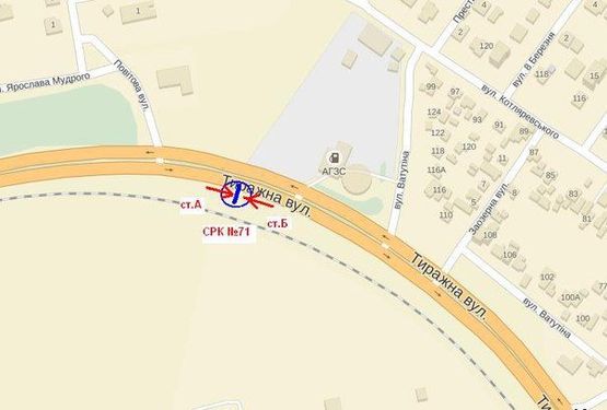 Схема рекламной плоскости по адресу вул.Тиражна -АЗС ТНК2 (вул.Ватутіна), ст.Б