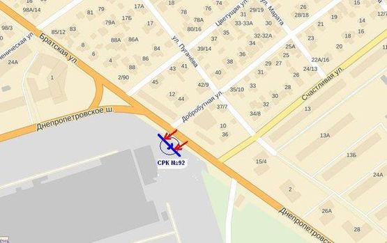 Схема рекламной плоскости по адресу пл.Інженерна, ліва площина-Днепропетр.шоссе-  ул.Счастливая