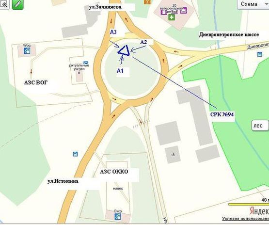 Схема рекламной плоскости по адресу вул.Істоміна - вул.Гладкова (коло), обличчям на вул.Істоміна