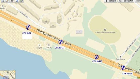 Схема рекламной плоскости по адресу Набережна магістраль, стадіон, напрямок руху до вокзалу