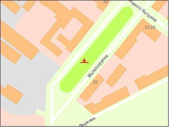 Схема рекламной плоскости по адресу пр.Металургів -д23.25, (средній), напрямок руху від пр.Соборного