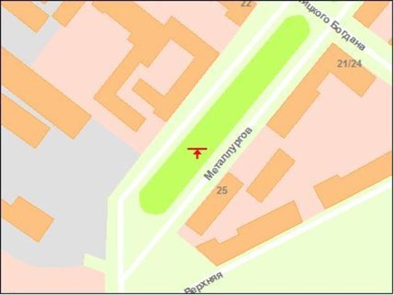 Схема рекламной плоскости по адресу пр.Металургів -д23.25, (средній), напрямок руху до пр.Соборного