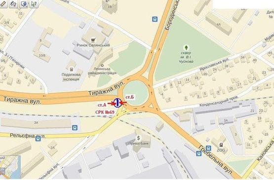 Схема рекламной плоскости по адресу вул.Гребельна - вул.Тиражна- вул. Щаслива, ст.А