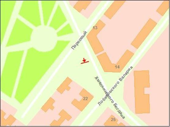 Схема рекламної площини за адресою вул.Б. Хмельницького  - вул.Лобановського, район стадіона, ст.А