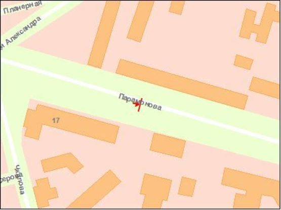 Схема рекламної площини за адресою вул.Комарова - вул.Парамонова, напрямок руху до вул.Комарова (пожарка справа)