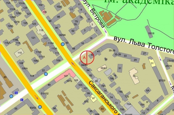 Схема рекламной плоскости по адресу Льва Толстого ул., 43 / Саксаганского ул.