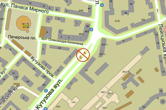 Схема рекламної площини за адресою Генерала Алмазова (Кутузова), 2 (розподілювач) рух від площі Лесі Українки