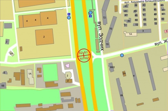 Схема рекламної площини за адресою Окружная дорога, разделитель / напротив пов-та на Жмеринскую ул. по ходу к Жулянскому путепроводу