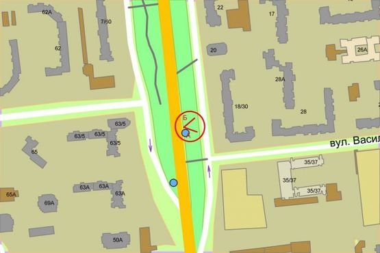Схема рекламной плоскости по адресу Палладина проспект, 250 м от развязки с пр.Победы
