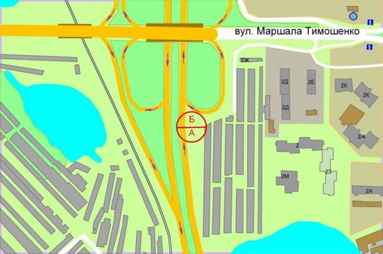 Схема рекламної площини за адресою Богатырская ул., за 150м по ходу от Петровки к ул. Луговая