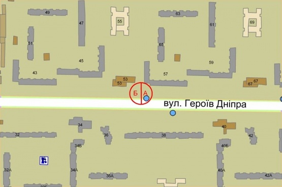 Схема рекламної площини за адресою Героев Днепра, 53