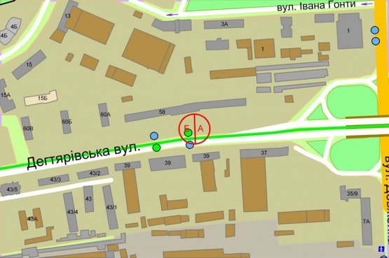 Схема рекламної площини за адресою Дегтяревская,58