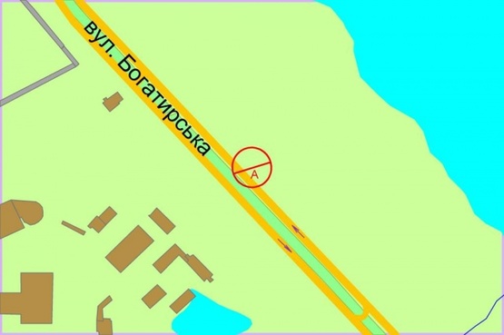 Схема рекламної площини за адресою Богатырская ул., за 400м  по ходу от Петровки к мосту по ул.Добрынинская