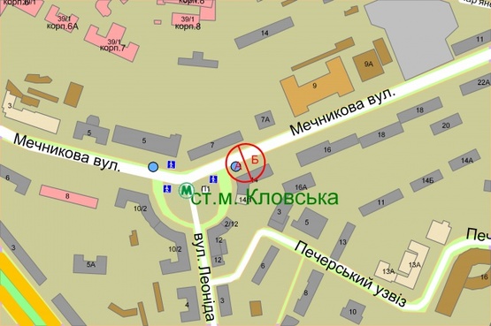 Схема рекламної площини за адресою Мечникова, 14/1  (М"Кловська) за зупинкою міського транспорту