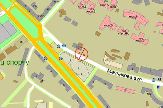 Схема рекламної площини за адресою Мечникова, 2  навпроти БЦ"Парус"