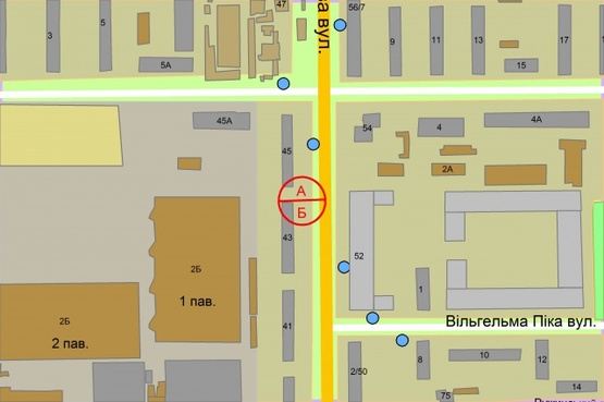 Схема рекламної площини за адресою Щербаківського Данила (Щербакова), 45  (рух від проспекту Перемоги, за 100 метрів до вул.Салютна, ліворуч)