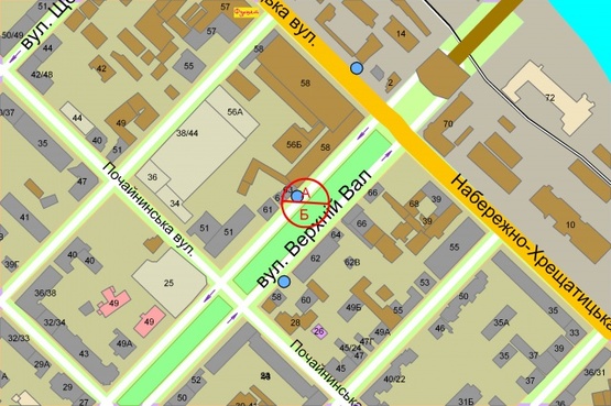 Схема рекламной плоскости по адресу Нижній Вал, 63 (за 100метрів до перехрестя з вул. Почайнинська)