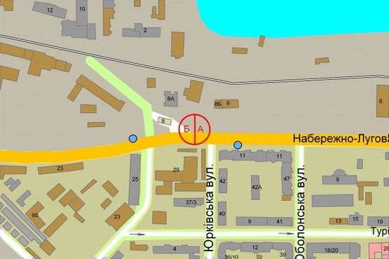 Схема рекламной плоскости по адресу Набережно-Лугова, 8Б / Юрківська ( в'їзд до АЗС "WOG")