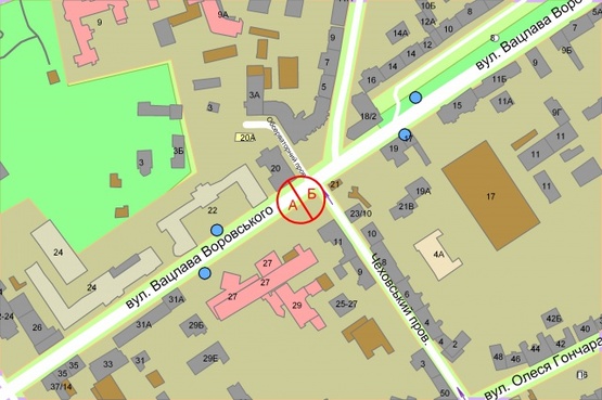 Схема рекламной плоскости по адресу Бульварно-Кудрявська (Воровського), 20 на світлофорі, рух в бік Львівскої площі