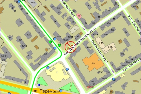 Схема рекламной плоскости по адресу Бульварно-Кудрявська (Воровського), 51 (навпроти) рух в бік площі Перемоги