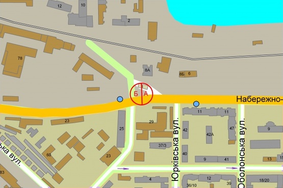 Схема рекламной плоскости по адресу Набережно-Лугова, 8 / Оленівська ,(світлофор) АЗС "ВОГ"