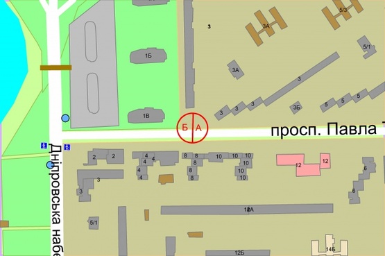 Схема рекламної площини за адресою Тичини Павла проспект, 1  (рух від Дніпровська набережна, ліворуч)