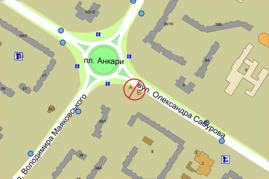 Схема рекламной плоскости по адресу Сержа Лифаря (Сабурова), 5  (рух до проспекту Володимира Маяковського, ліворуч)