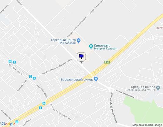 Схема рекламной плоскости по адресу 1531 В вул. Березинська (ТРК Караван) 200 метрів від перехрестя