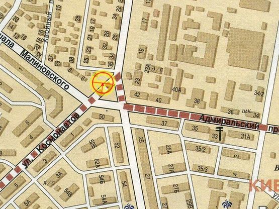 Схема рекламной плоскости по адресу Люстдорфская дорога №36-а 1-я ст.Черноморской дороги правая А