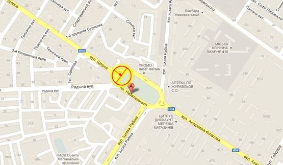 Схема рекламної площини за адресою пл-дь Деревянко угол Рихтера  А правая