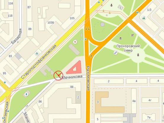 Схема рекламної площини за адресою Мечникова №90 угол Разумовского №2 В