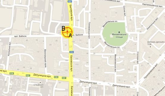 Схема рекламной плоскости по адресу Балковская ул.№92 Бабеля ул. левая В