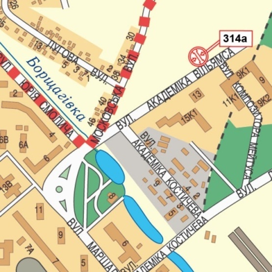 Схема рекламної площини за адресою Вильямса Ак. ул., напротив №11  ("Royal Market", комплекс "Лавилиа"), в направ. Кольцевой дороги