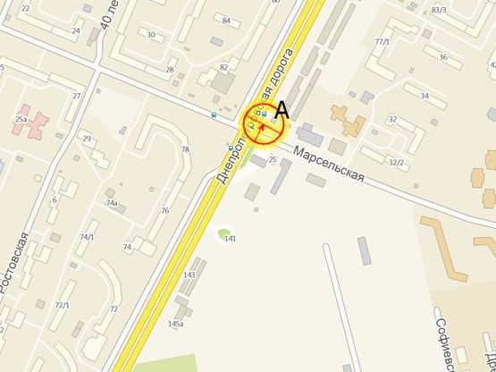 Схема рекламної площини за адресою Днепропетровская дорога №99-Б/15 Марсельская А