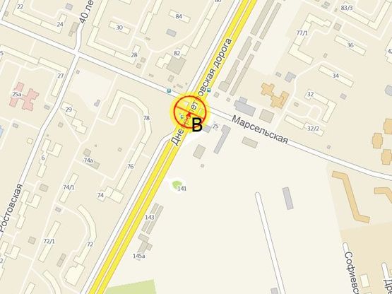 Схема рекламної площини за адресою Днепропетровская дорога №25 Марсельская В левая