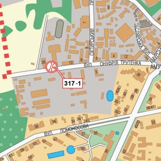 Схема рекламної площини за адресою Максимовича М. ул. (Трутенко Онуфрия ул.), 22 (Академия СБУ, клуб "SAXON", 600м. от ст. м. Васильковская), в направ. Кольцевой дороги