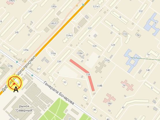 Схема рекламної площини за адресою Добровольского пр-т №114/2 рынок "Северный" А