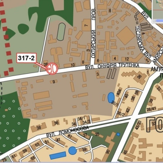 Схема рекламної площини за адресою Максимовича М.  ул. (Трутенко Онуфрия ул.), 22 (Академия СБУ, клуб "SAXON", 600м. от ст. м. Васильковская), в направ. центра города