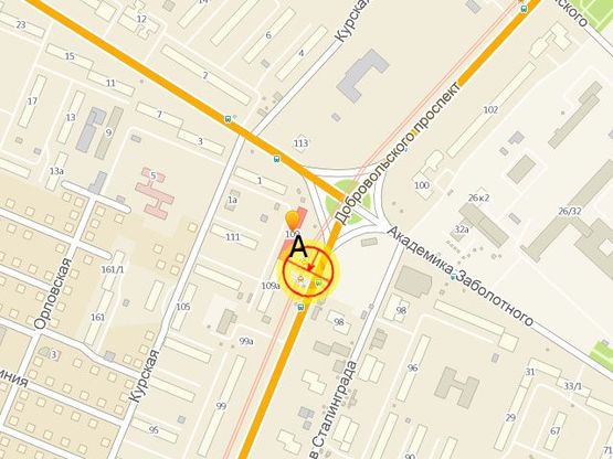 Схема рекламної площини за адресою Добровольского пр-т №109-а А