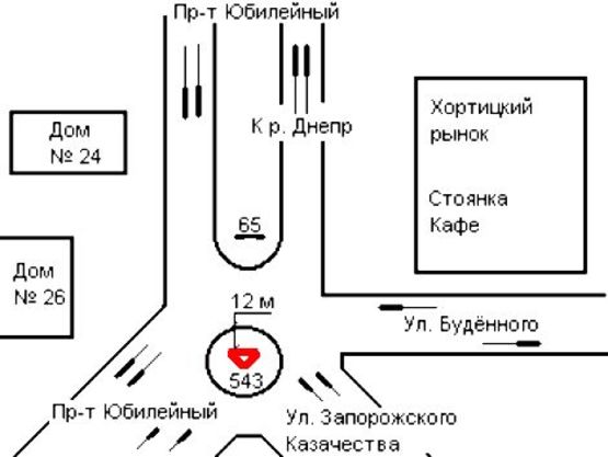 Схема рекламной плоскости по адресу 025-3_Запорожье_пр Юбилейный, ул Зап. казачества, (на пр Юбилейный)