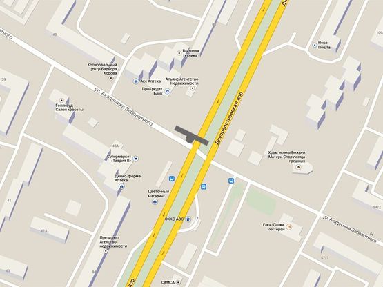 Схема рекламної площини за адресою Днепропетровская-Заболотного