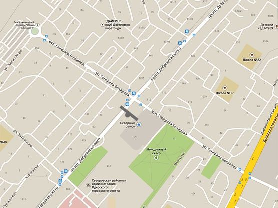 Схема рекламної площини за адресою Добровольского пр-т - ул.Бочарова (рынок Северный)