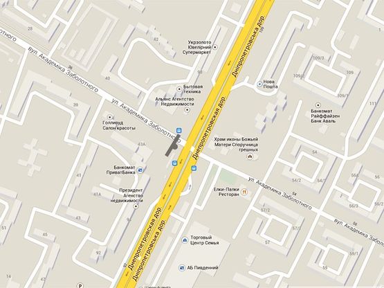Схема рекламної площини за адресою Заболотного-Днепропетровская дор